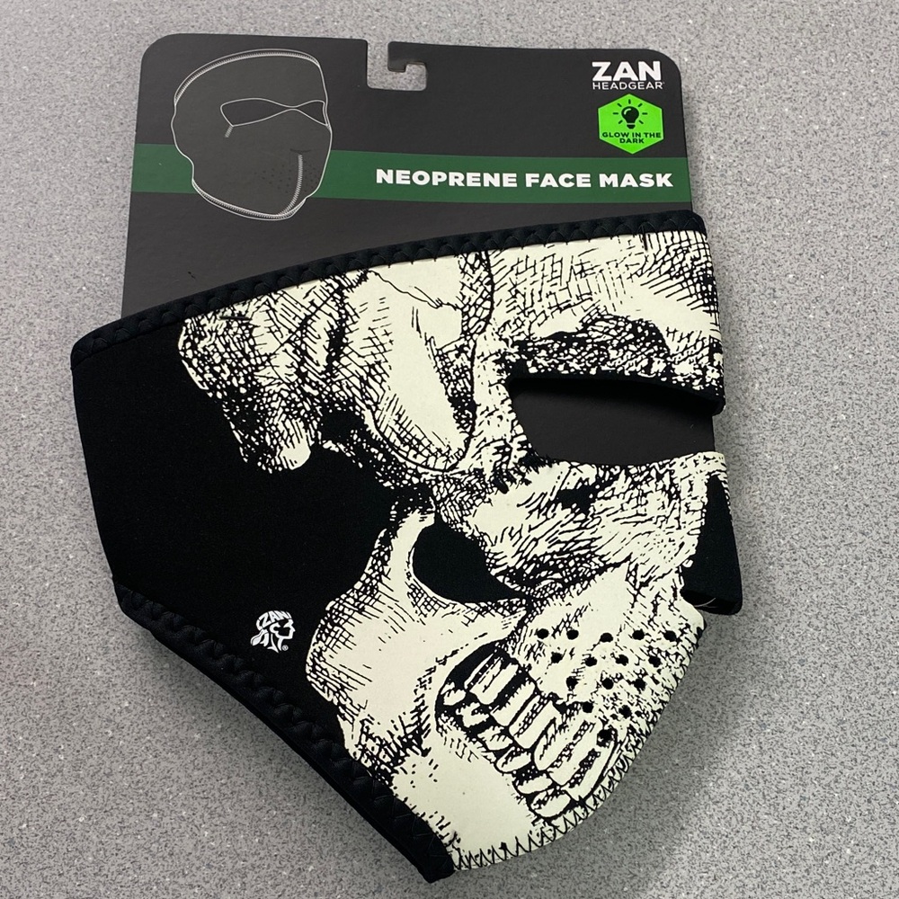 Black and White Skull Neoprene Face Mask GLOW IN THE DARK!